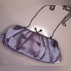 Jessica Mcclintock Gunmetal Kiss Lock Satin Evening Purse Clutch Crossbody Chain